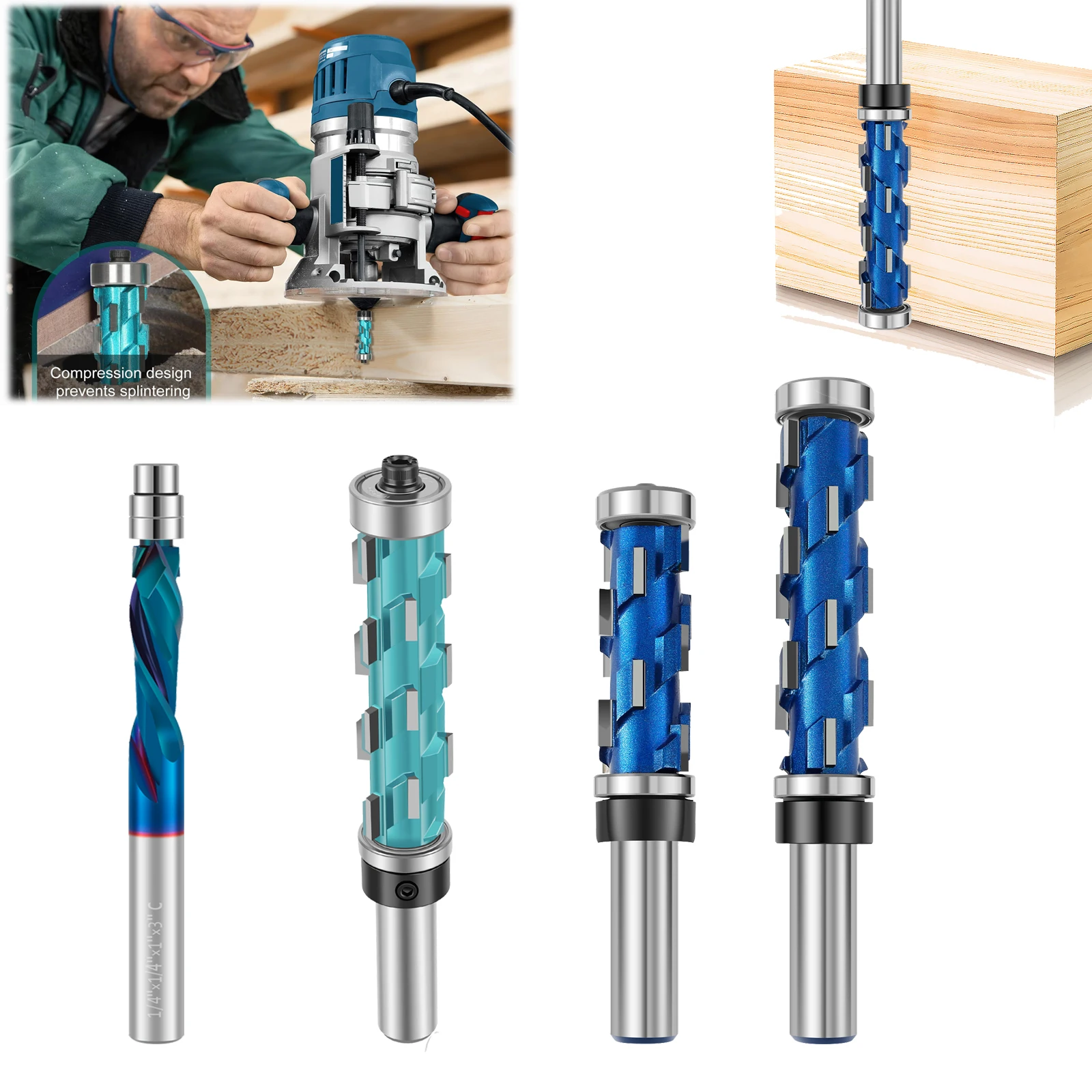 

Flush Trim Router Bit 1/2 Shank Woodworking Trimming Double Bearing Spiral Trimmer Spiral Flush Trim Router Bit for Solid Wood