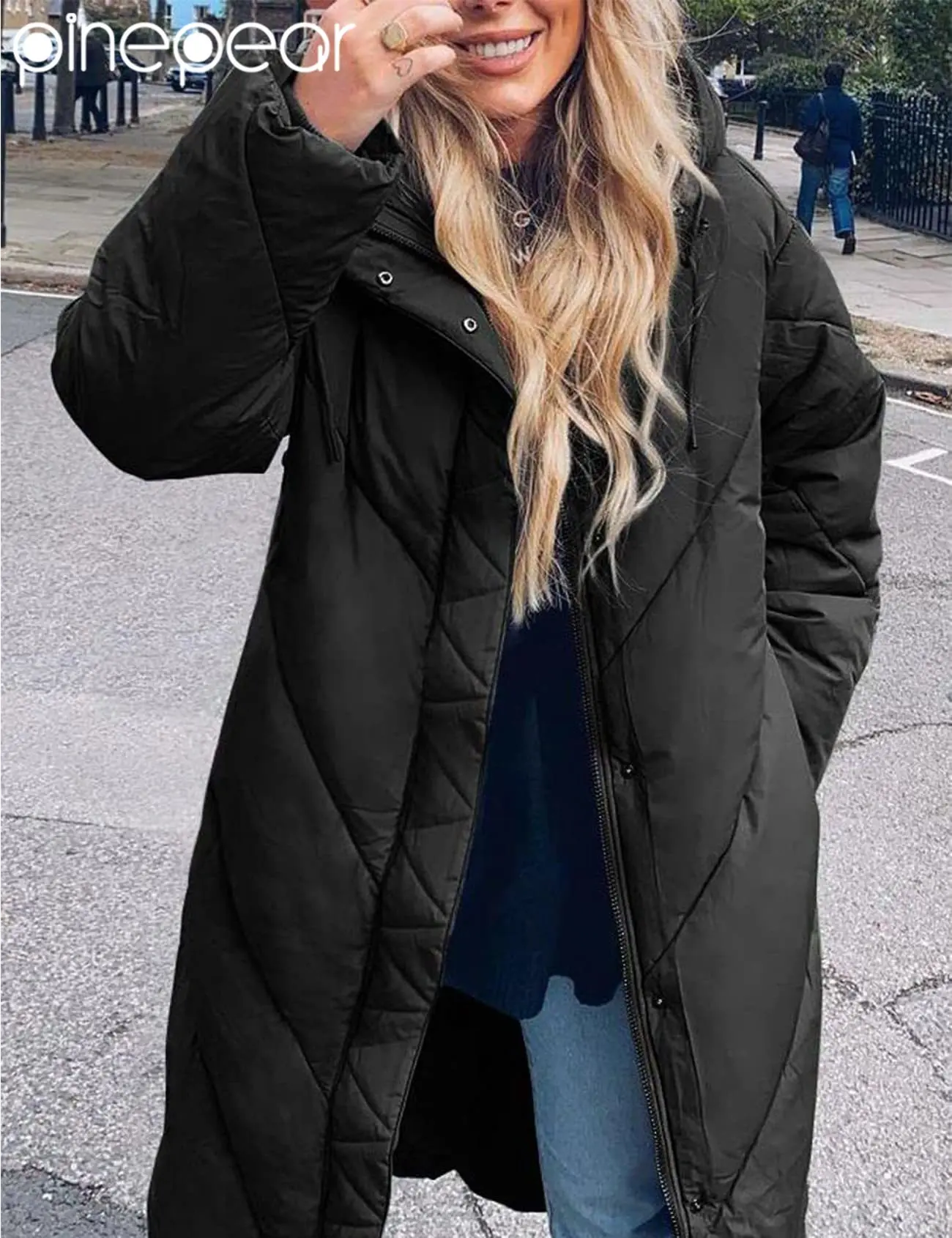 PinePear 2025 abrigo largo acolchado con capucha para mujer, chaqueta de invierno más larga y gruesa con cremallera, prendas de vestir de algodón, venta al por mayor, envío directo