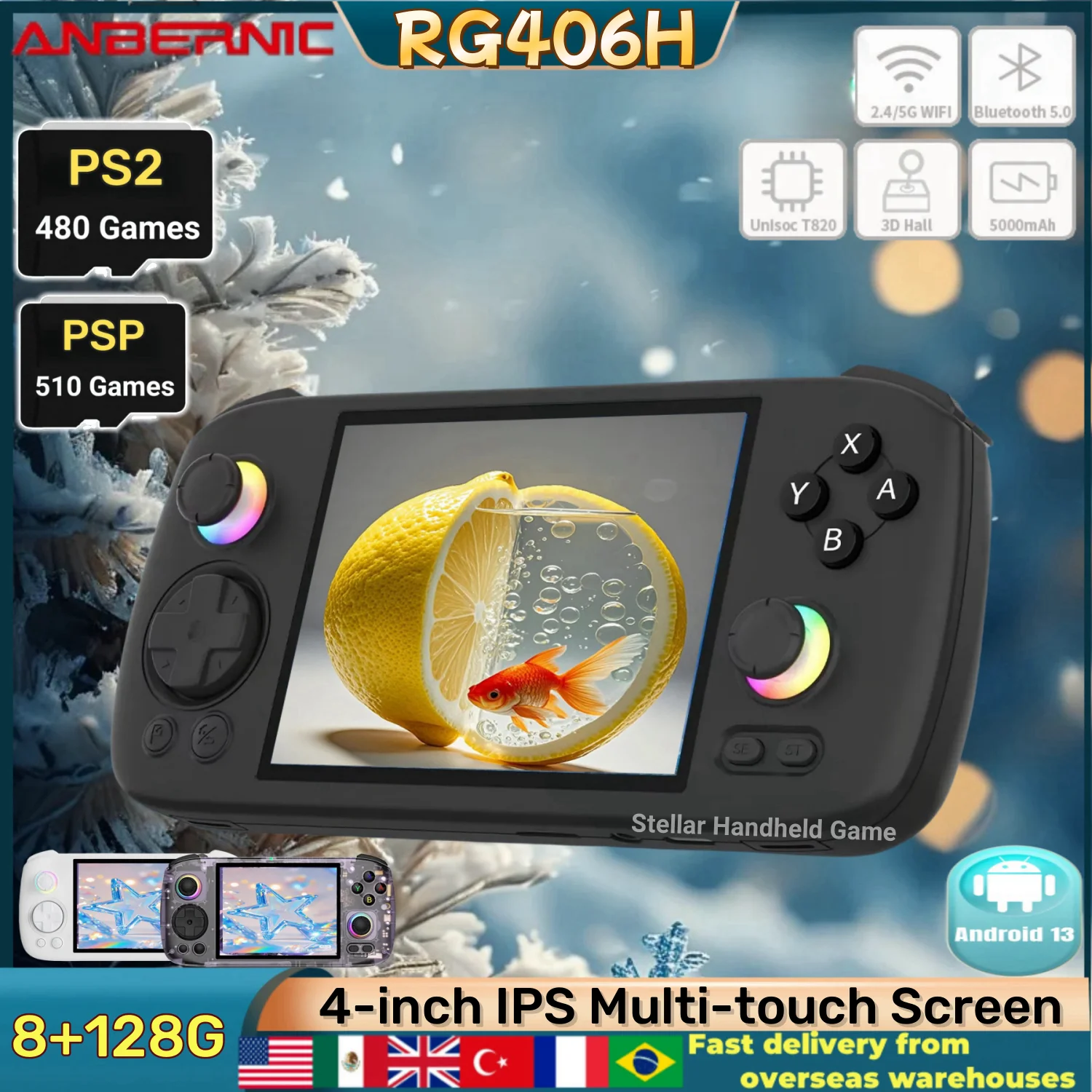 ANBERNIC RG 406H RG406H Portable Handheld Game Console   Video game console 4Inch HD Screen Android 13 WIFI 8G+128G PSP PS2 Game