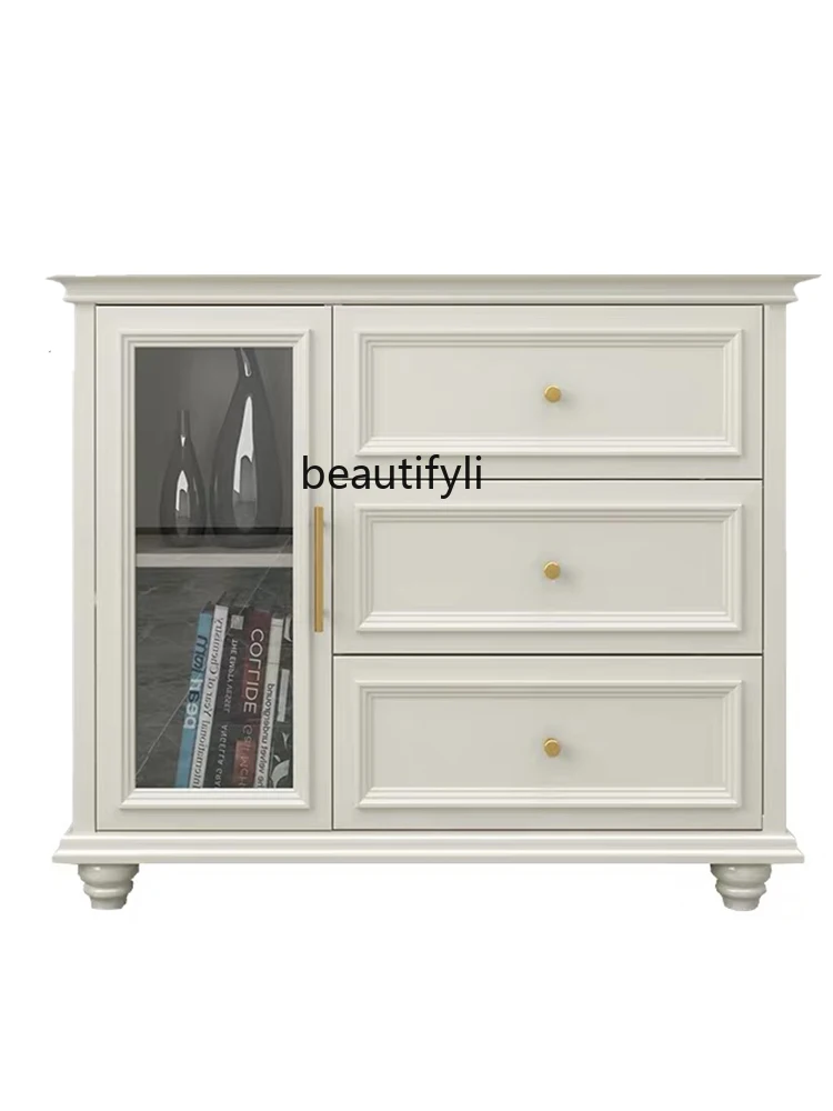 

Light Luxury American-Style Solid Wood Sideboard Cabinet White Modern Minimalist Locker Home Living Room Wall Kitchen Cupboard