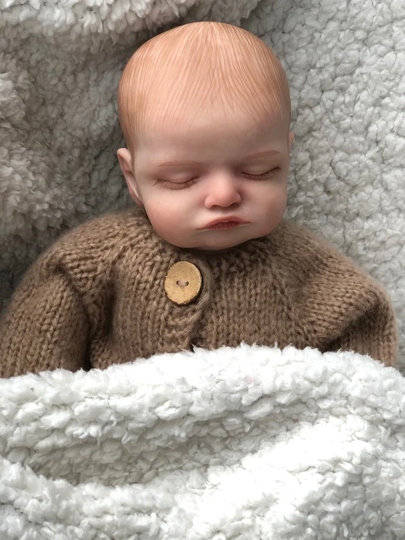 49CM Bebe Reborn Rosalie Doll Sleeping Newborn Baby Silicone Doll Soft Hand-Drawing Hair 3D Skin Tone Visible Veins