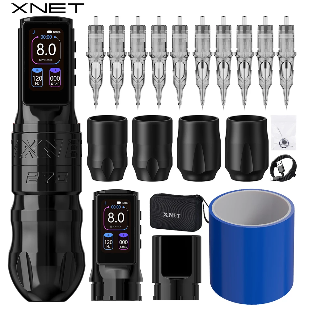 

XNET Titan270 Беспроводная тату-машинка, ручка, полный комплект, 270 г. см, бесщеточный двигатель с высоким крутящим моментом, ход 4,0/5,0 мм, полный набор для татуировки
