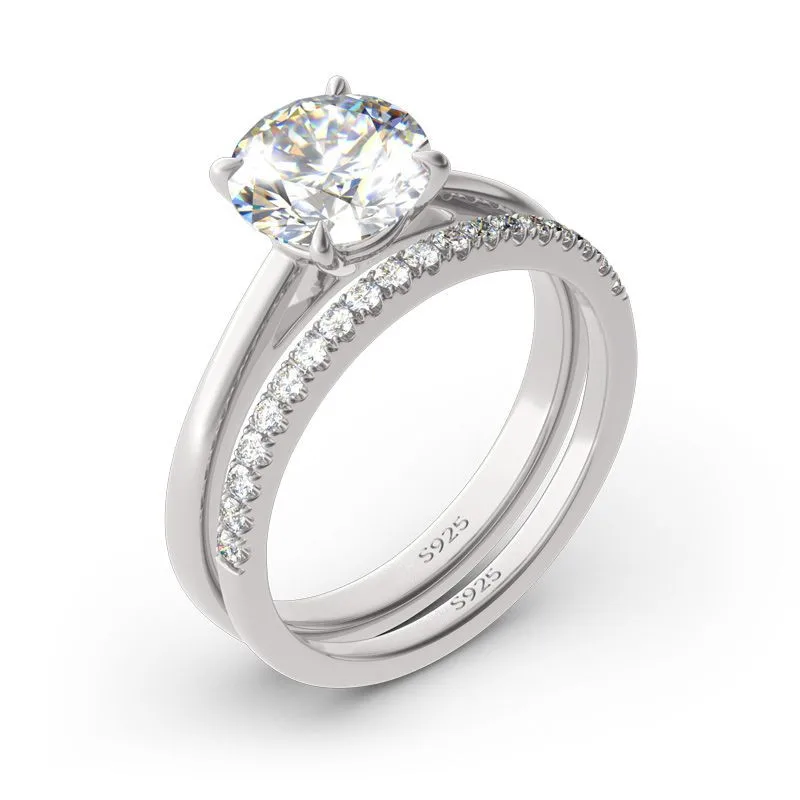ANZIW 2 Karat ganz Moissanit-Ring, Braut-Sets, Silber 925, Solitär, Verlobung, Eheringe und stapelbare Ewigkeitsringe für Frauen – Detail 4