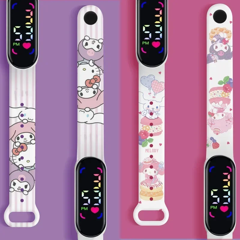 Sanrio Accessories Hello Kitty Watch Kuromi Watches Cinnamoroll Electronic Clock Led Anime Figure My Melody Toy Student Kid Gift