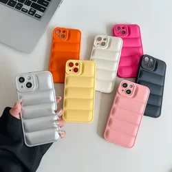 Solid Color Wave Puffer Down Jacket Phone Case For Samsung Galaxy S24 S23 S22 S21 S20 FE Ultra S10 S9 S8 Plus A16 A06 Soft Cover