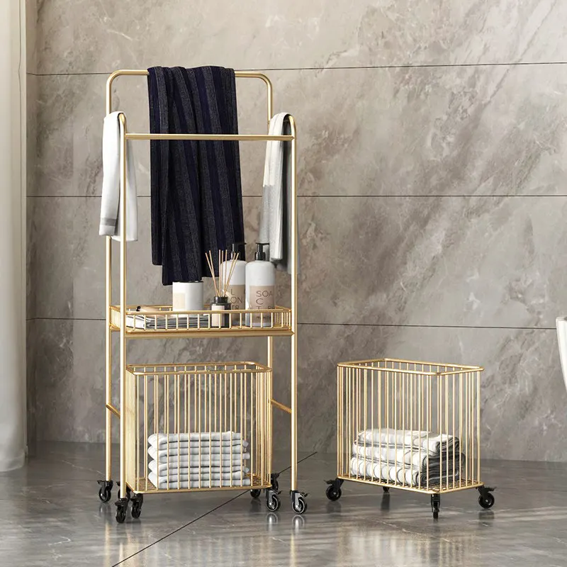 

Luxury Iron Bathroom Floor Shelf Freestanding Towel Storage Modern Clothing Organizer Space-Saving Towel Holder for Bathroom