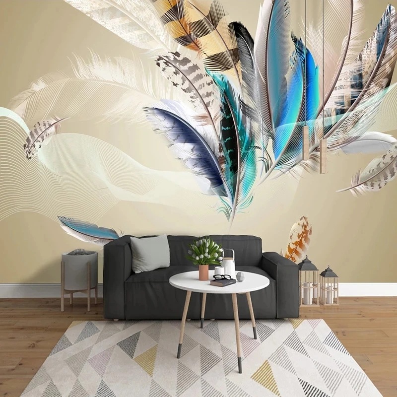 Custom 3D Mural Self Adhesive Wallpaper Modern Colored Feather Study Bedroom Art Living room sofa TV background wall restaurant