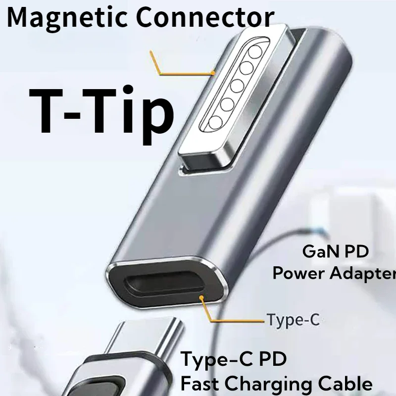 100W USB C GaN PD Charger Converter Type-C Female To Magnetic 2 T-Tip Magnetic1 L-Tip Fast Charging Adapter Power Cord Supply