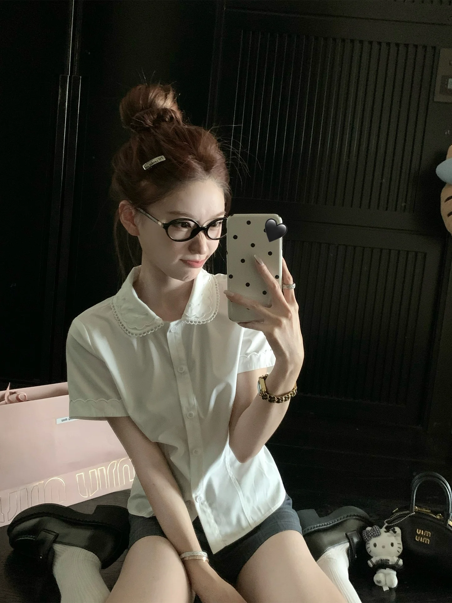 

Coolline белый кукольный воротник irt женский милый Spunky антивозрастной топ Garden Par Miu серии дышащий корейский слей свободного покроя