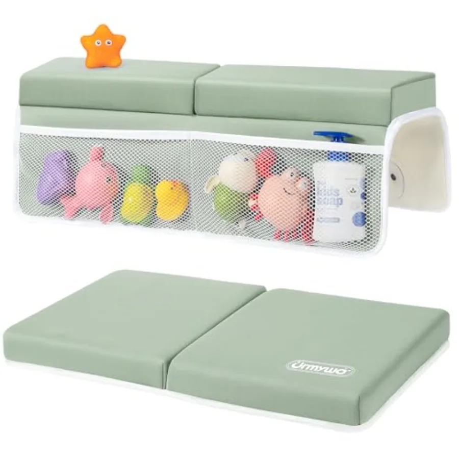 

URMYWO Bath Kneeler and Elbow Rest Pad Set - 1.5" Thick Baby Bath Kneeler Pads with Toys Organizer, Anti-Slip Cozy Knee and Arm