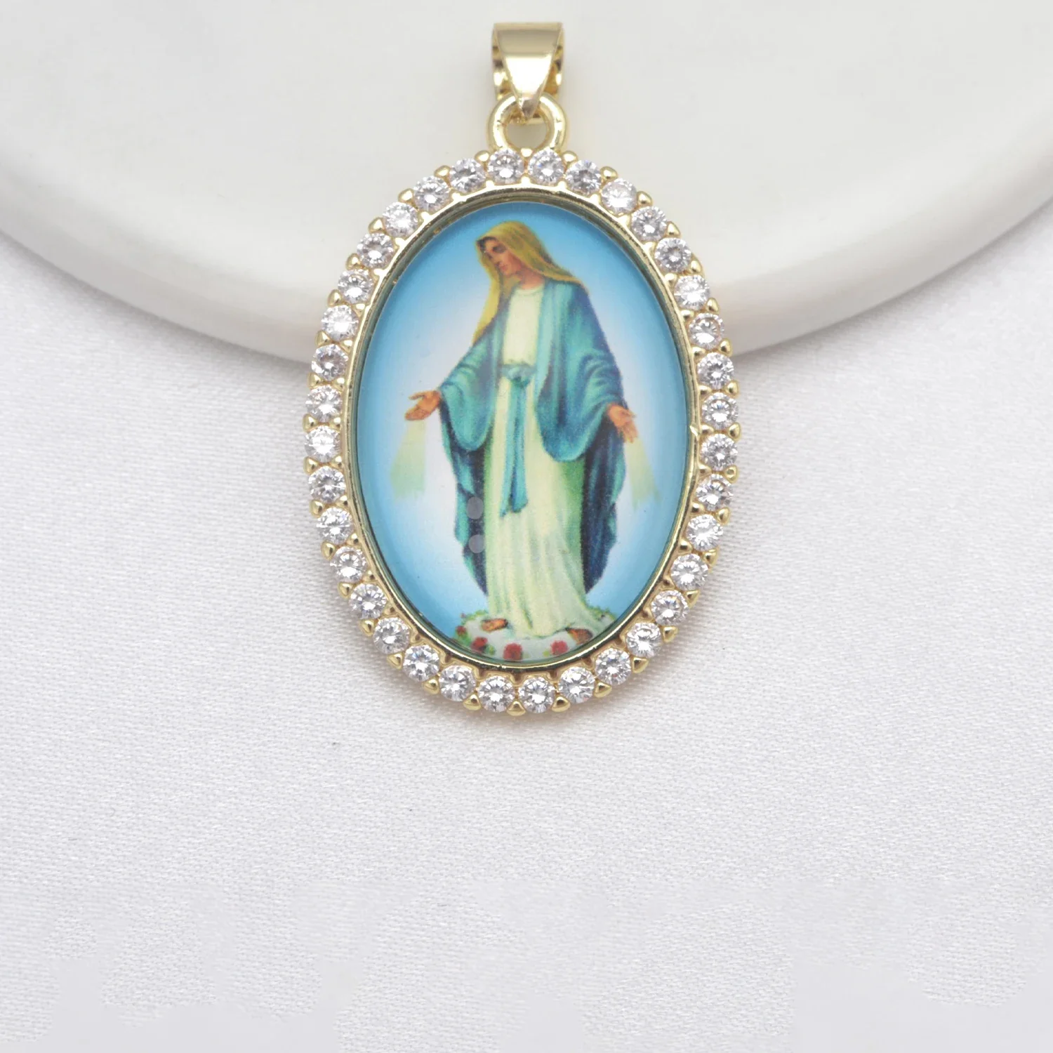 LJRIVER 1 Pcs Sacred Catholic Virgin Mary Amulet Pendant DIY Jewelry Material Madonnina Holy Family St Joseph Zircon Accessorie