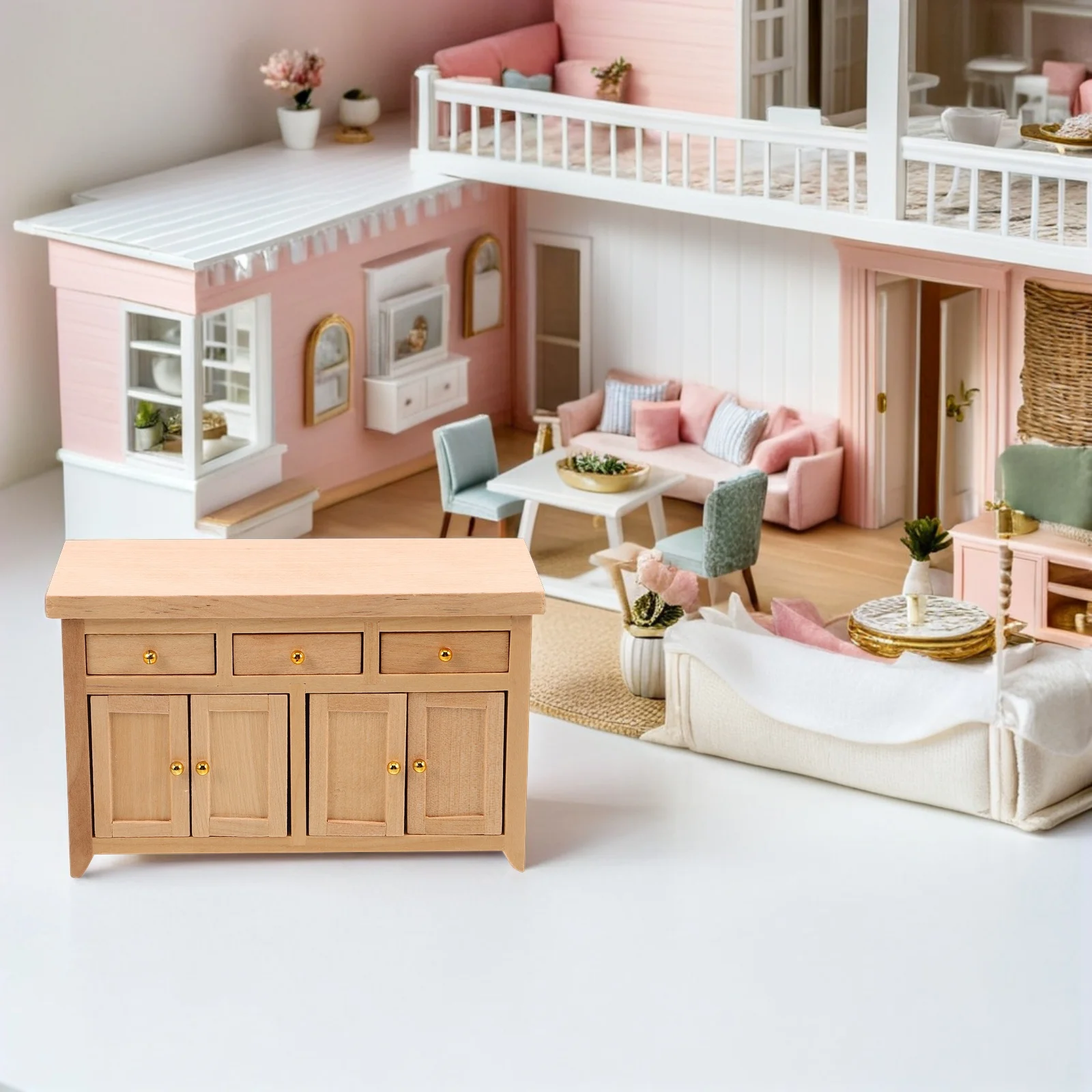 Mobili per la casa Mini armadietto decorativo Mobili da cucina per casa delle bambole Miniature Ornamenti Cassetto in legno Micro scena beige