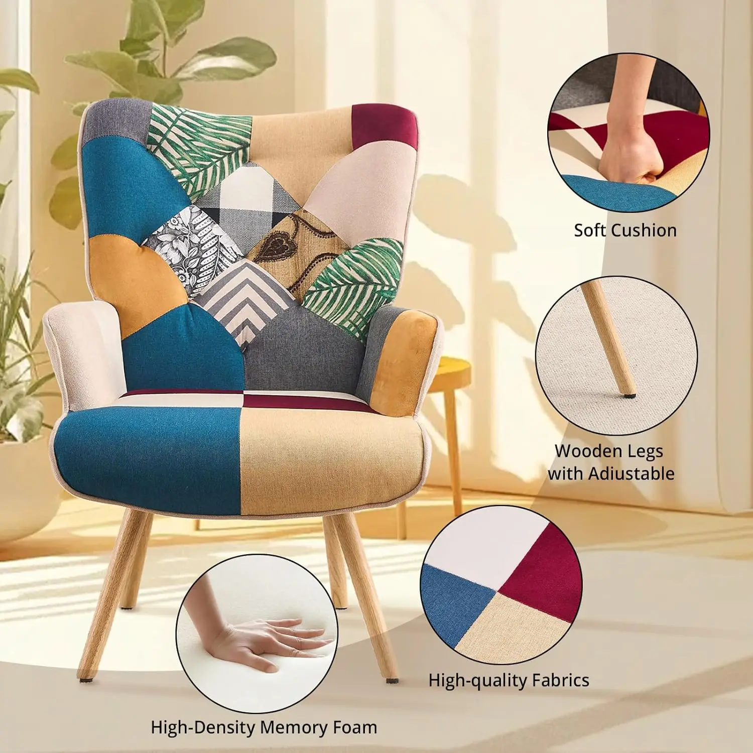 كرسي غرفة المعيشة كرسي حديث بذراع عالي الظهر، كراسي ملونة منقوشة على الطراز البوهيمي لغرفة النوم وغرفة الانتظار #5