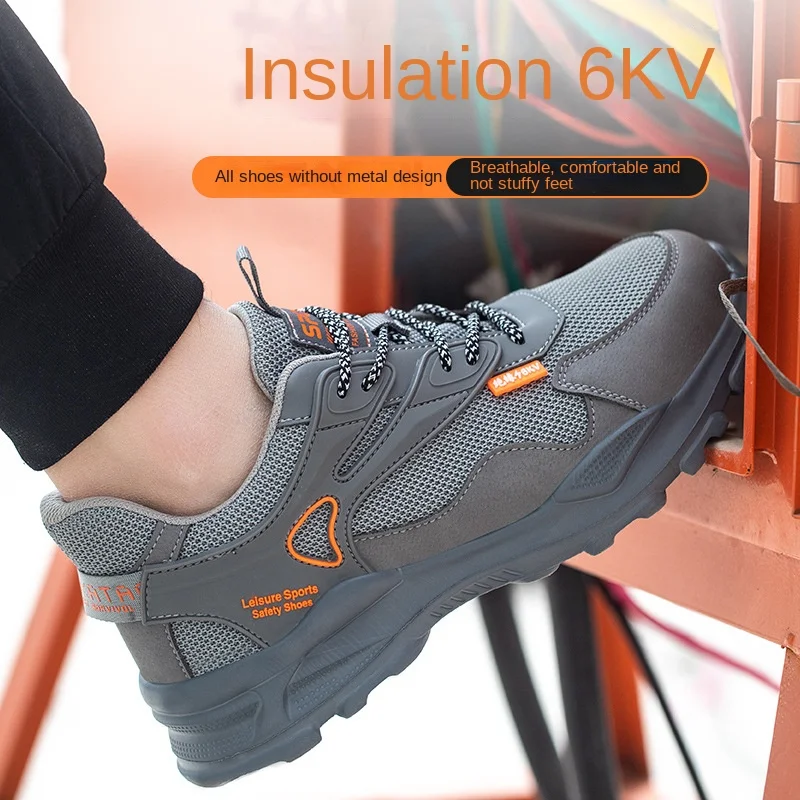 Men's and Women's Sports Safety Shoes Plastic Steel Toe Anti Impact Anti Puncture Insulation 6KV Fly Woven Anti Slip Work Shoes