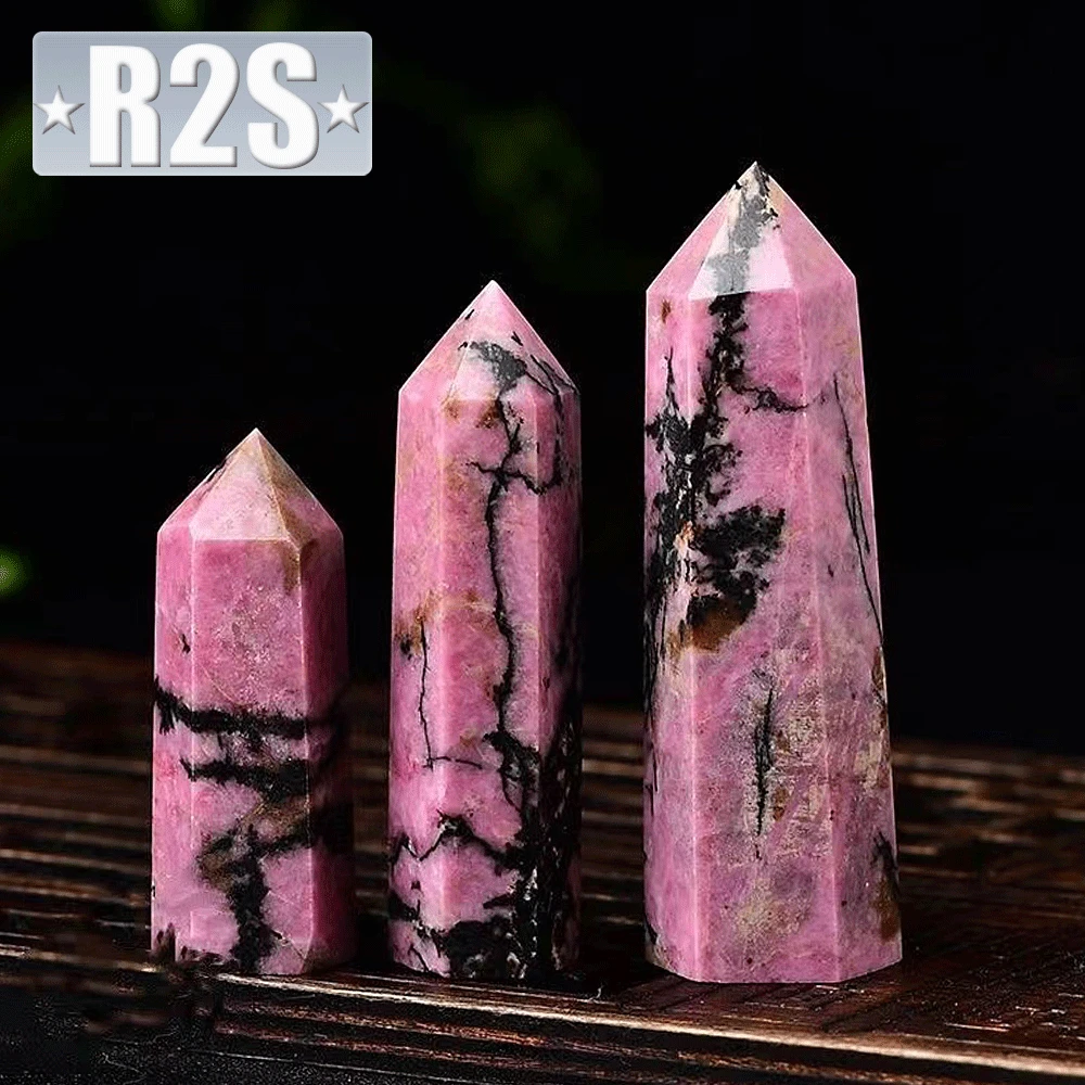 1pc Natural Quartz Point Rhodonite Healing Obelisk Pink Stone Wand Rhodochrosite Ornament for Home Decor Energy Stone Pyramid