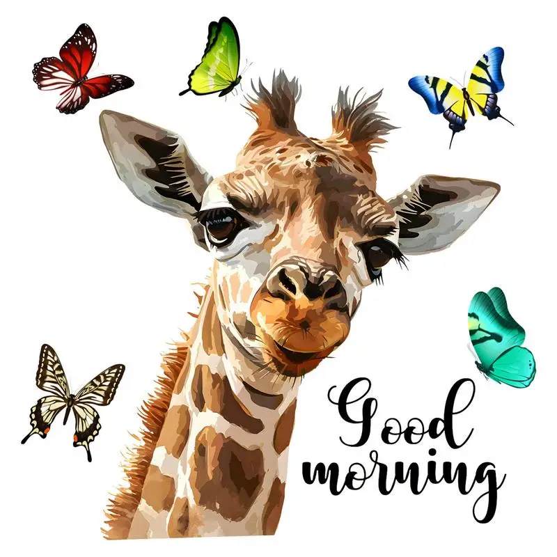 Giraffe Window Wall Decal Good Morning Waterproof Animals Wall Sticker Double Sided Wall Sticker Realistic Animal Car Window