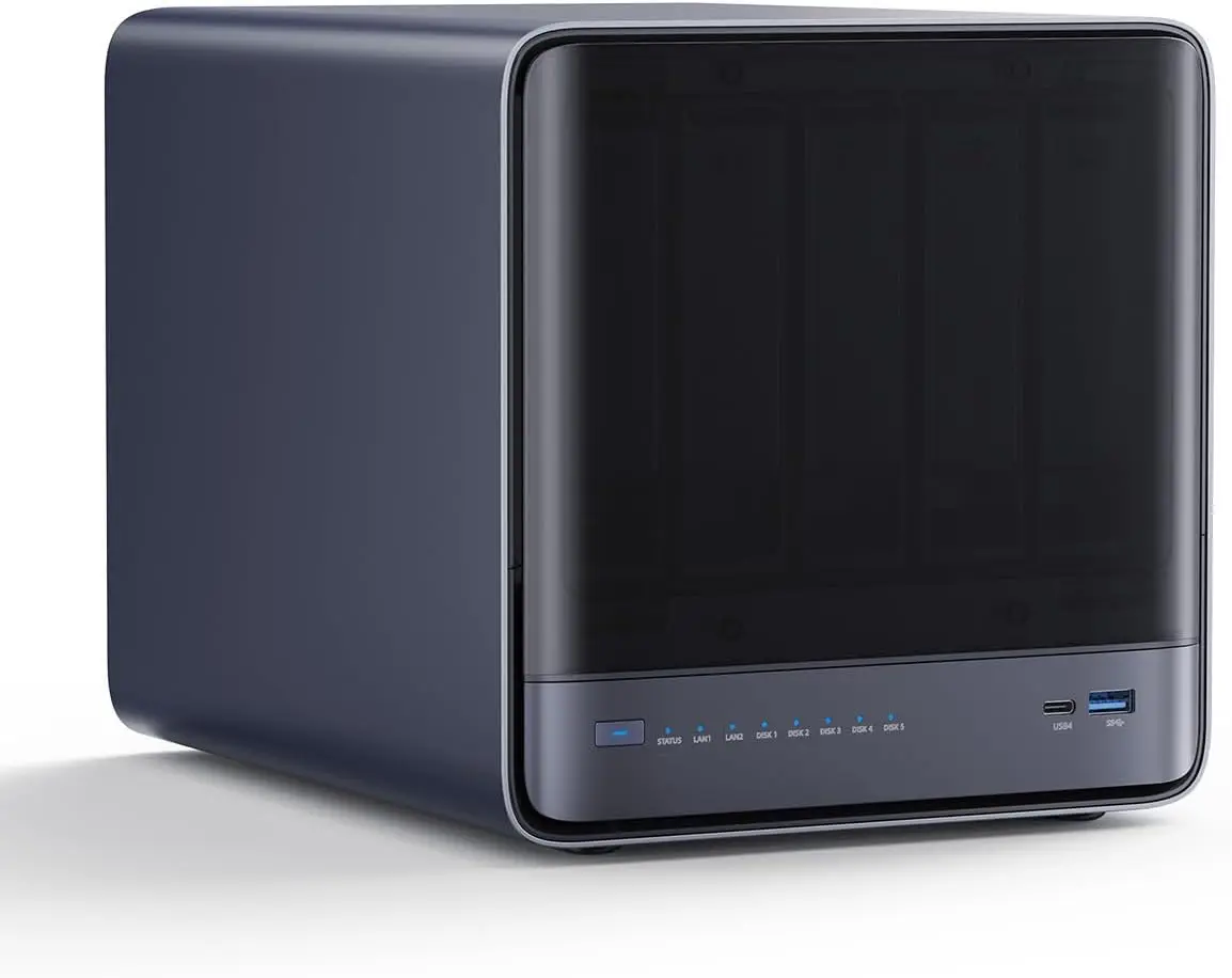 MINISFORUM N5 Pro 5-Bay Desktop AI NAS, AMD Ryzen AI 9 HX PRO 370 12-Core/24T CPU, 128GB SSD, 1x10GbE, 1x5GbE, 1xM.2+2xU.2/M.2 Slots, 2xUSB4(8K), 8K HDMI, OCuLink, Network Attached Storage (Diskless)