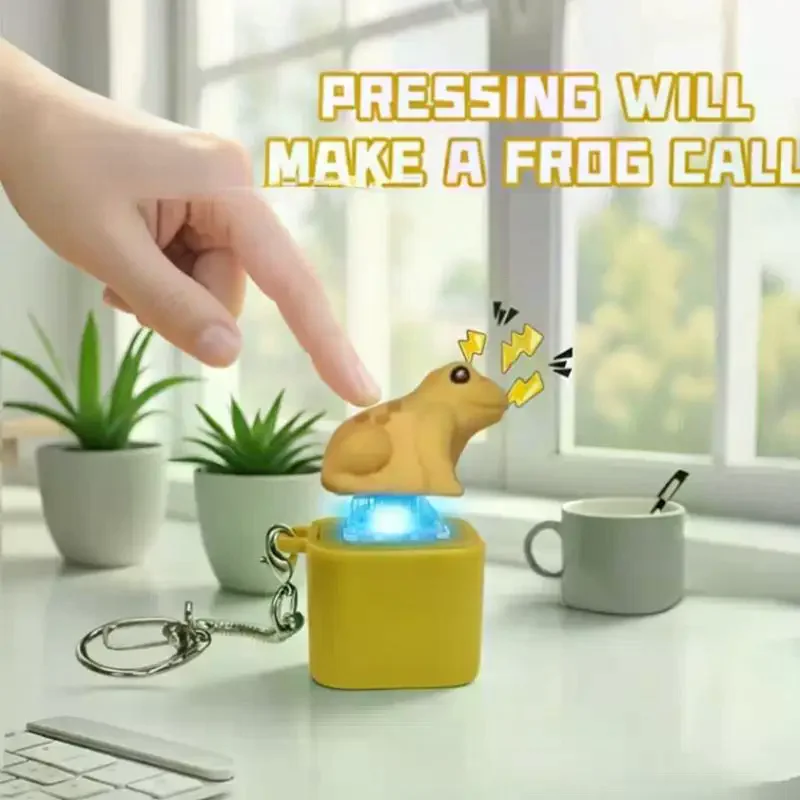 Rechargeable Croaking Frog Keyboard Fingertip Button Keychain With LED Light Stress Relief Fun Toys Backpack Decoration