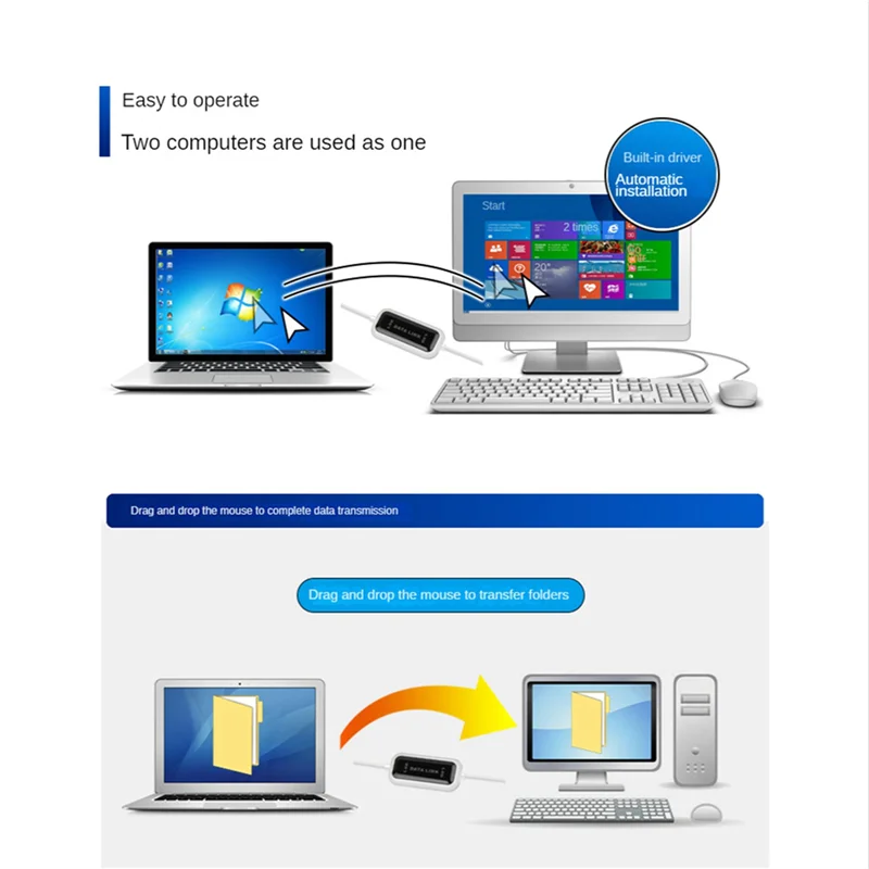 AAAEL-2X USB 2.0 Smart KM Link PC To PC Keyboard Mouse Share Sync Data Link USB Extension Cable Data File Transfer USB Switch
