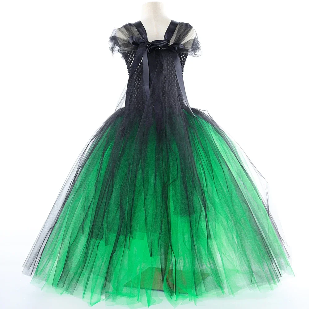 Wicked Witch Elphaba Long Costumes Girls Halloween Fancy Dress with Hat Broom Cloak  Carnival Party Outfit Floor Ball Gown