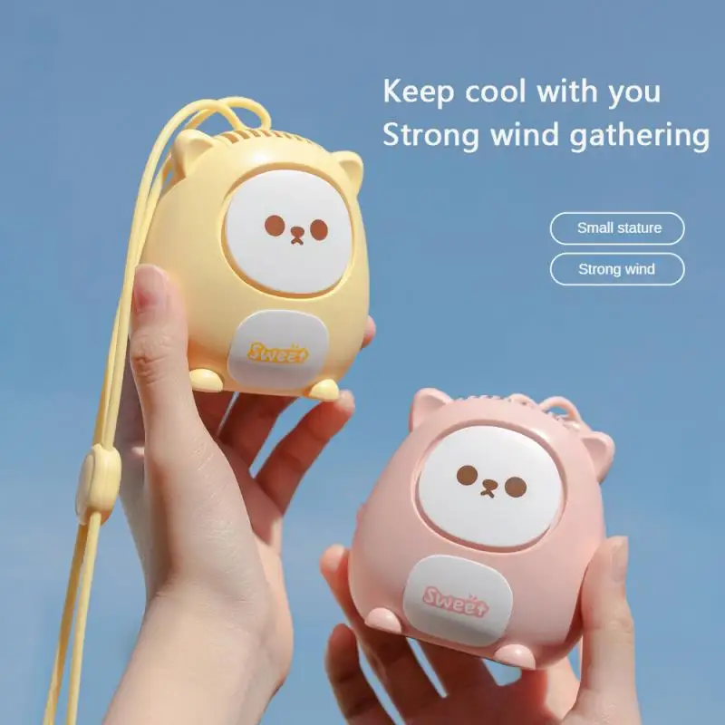 

Mini Handheld Fan Pink Turbine Fan Blade Long Endurance Leafless Design Summer Supplies Portable Small Fan Cartoon