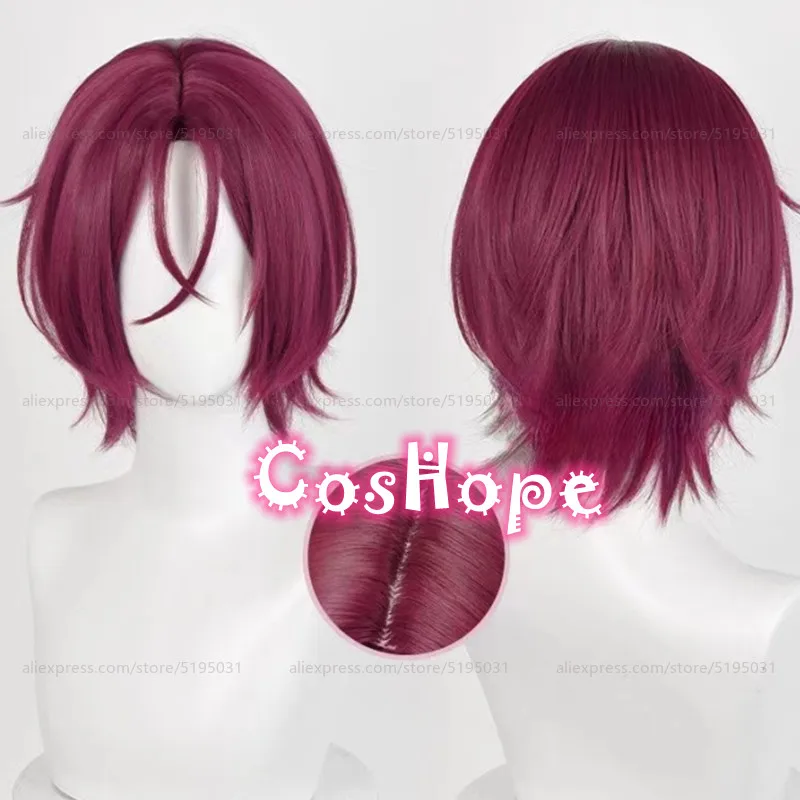 Rin Matsuoka Cosplay Wig 33cm Short Unisex Dark Rose Red Wig Cosplay Anime Cosplay Wigs Heat Resistant Synthetic Wigs