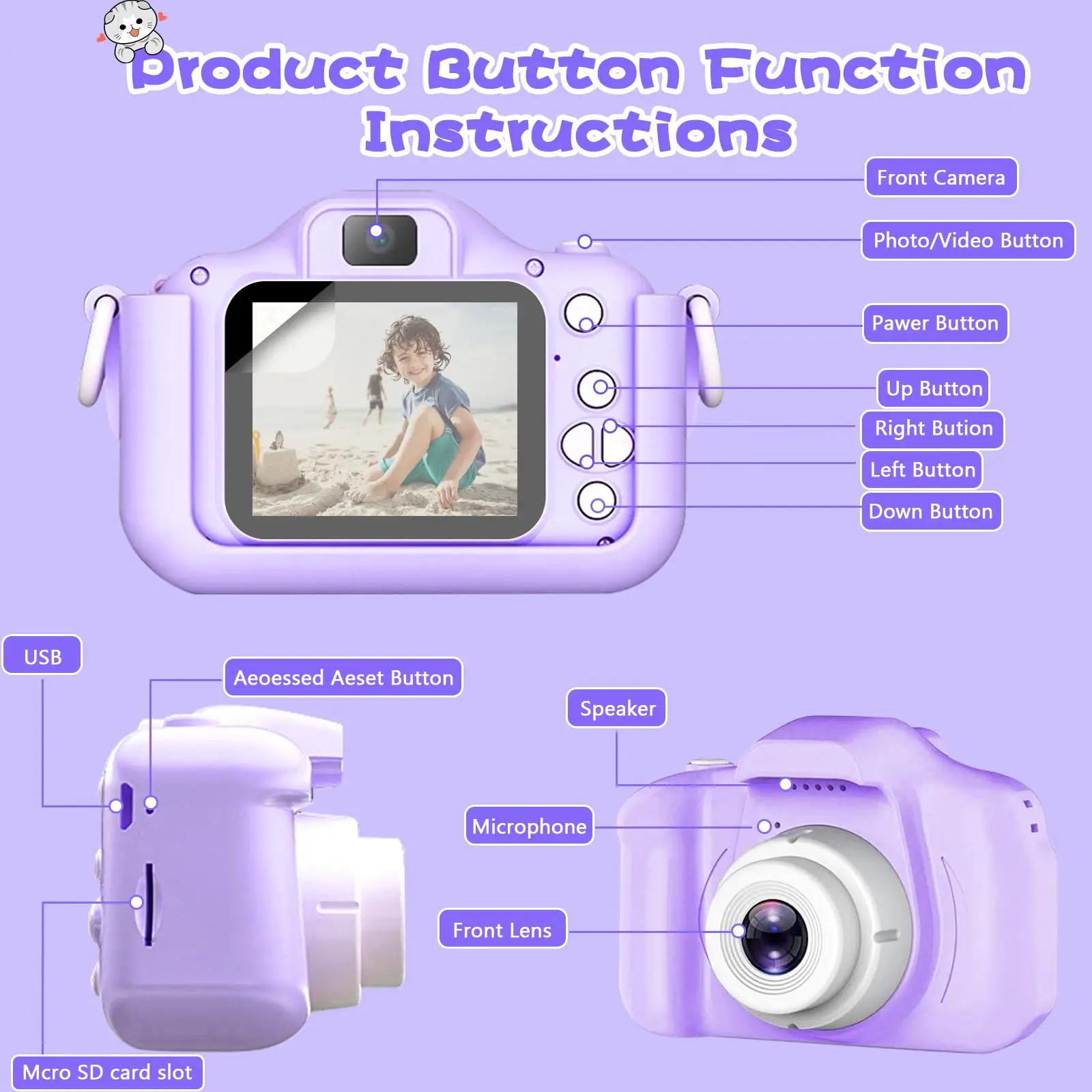 New Unicorn Kids Camera Toys Cute Horse 32MP1080P HD Digital Camera for Toddler Kid Christmas Birthday Festival Children Gifts