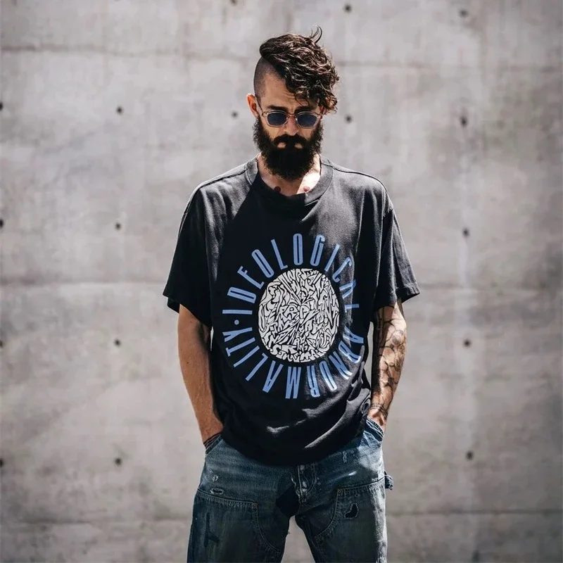 

2025ss Washed Black Saint Michael T-shirts Men Women High Quality Oversized Short Sleeve