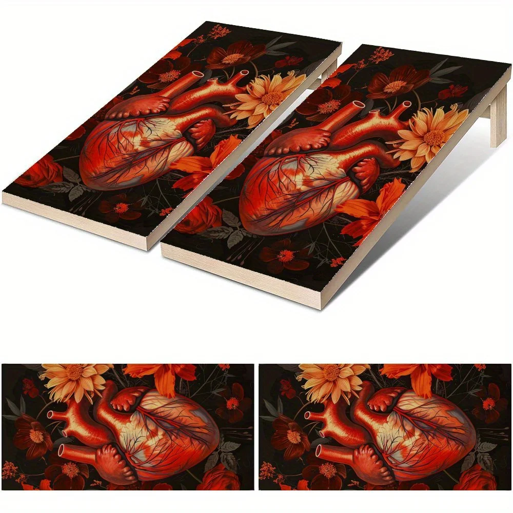 

Водонепроницаемая доска Cornhole с темным цветком в форме сердца, виниловые обертывания, дизайн настольной игры из ПВХ для игр на открытом воздухе, идеально подходит для занятий спортом и отдыха,