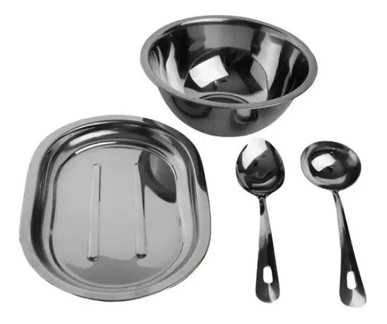 Bowl Set Tray Shell and Spoon 4 Pieces Inox