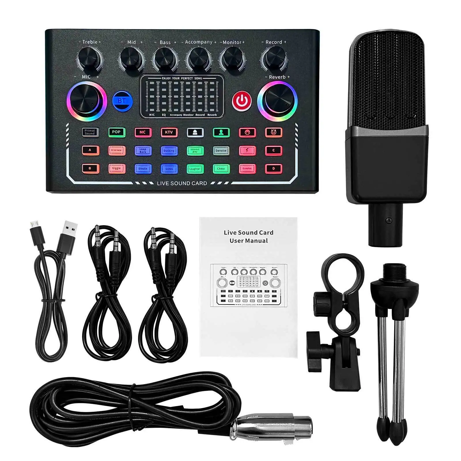 JAMELO F009 Gaming Audio Mixer Sound Card Live Broadcast Podcast DJ Equipment