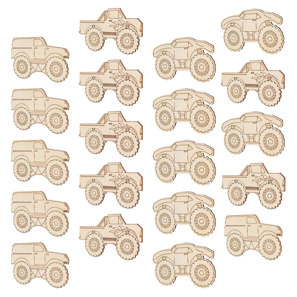 

20Pcs Unpainted Cutout DIY Painting Crafts Kids Hanging Car Wood Signs for Car Themed Party Favors Decoration