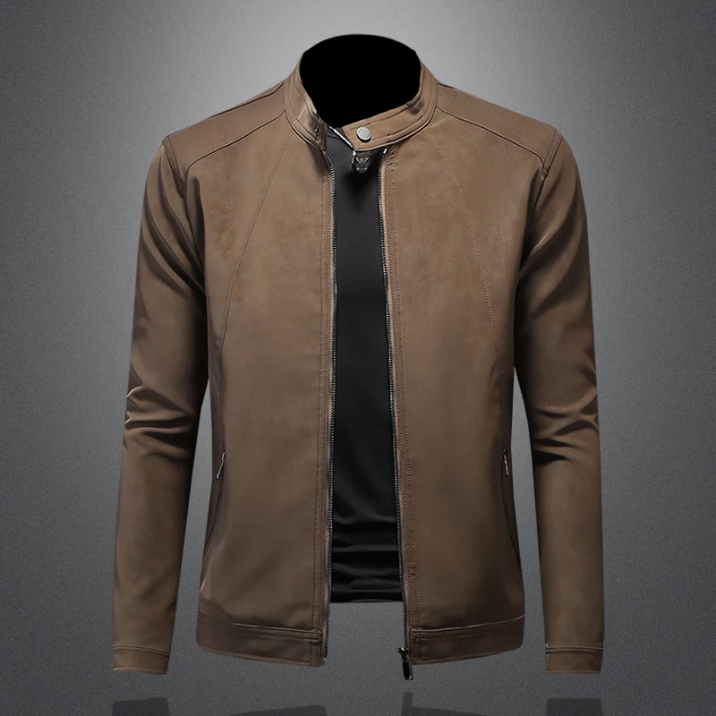 

2025 Autumn Stand Up Collar Leather Jacket Men Motorcycle Jackets Slim Fit Casual Biker Coat Streetwear Social Men Clothing