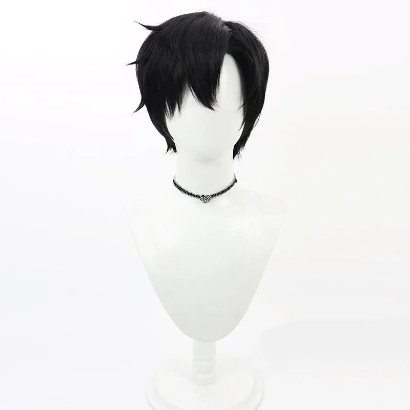 شعر مستعار تنكري من Love and Deepspace Gu Shiye باللون الأسود هدية الهالوين