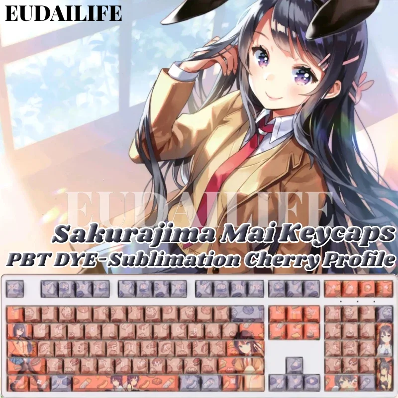 Sakurajima Mai 108 Key Caps PBT 5-side DYE Sublimation Cherry MX Cross Axis Switch Anime Keycap Mechanical Keyboard Gaming Gift