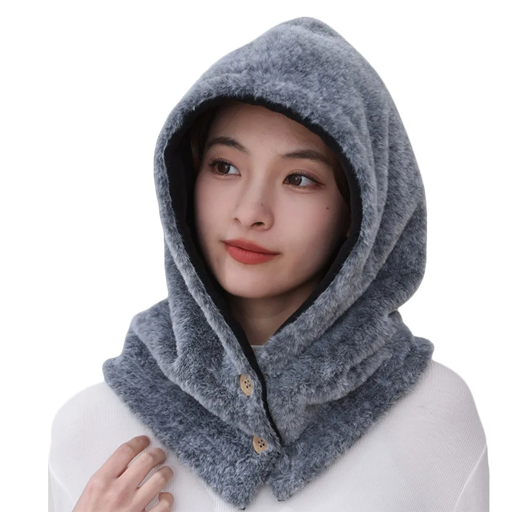 Fashion Plush Winter Integrated Cap Scarf Ear Protection Warm Beanie Hat Scarf Soft Windproof Balaclava Hat Cycling