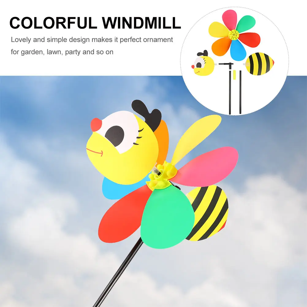 

6 Pcs Three-dimensional Bee Windmill Decoration Pinwheels for Kids Patio Garden Whirligigs Lawn