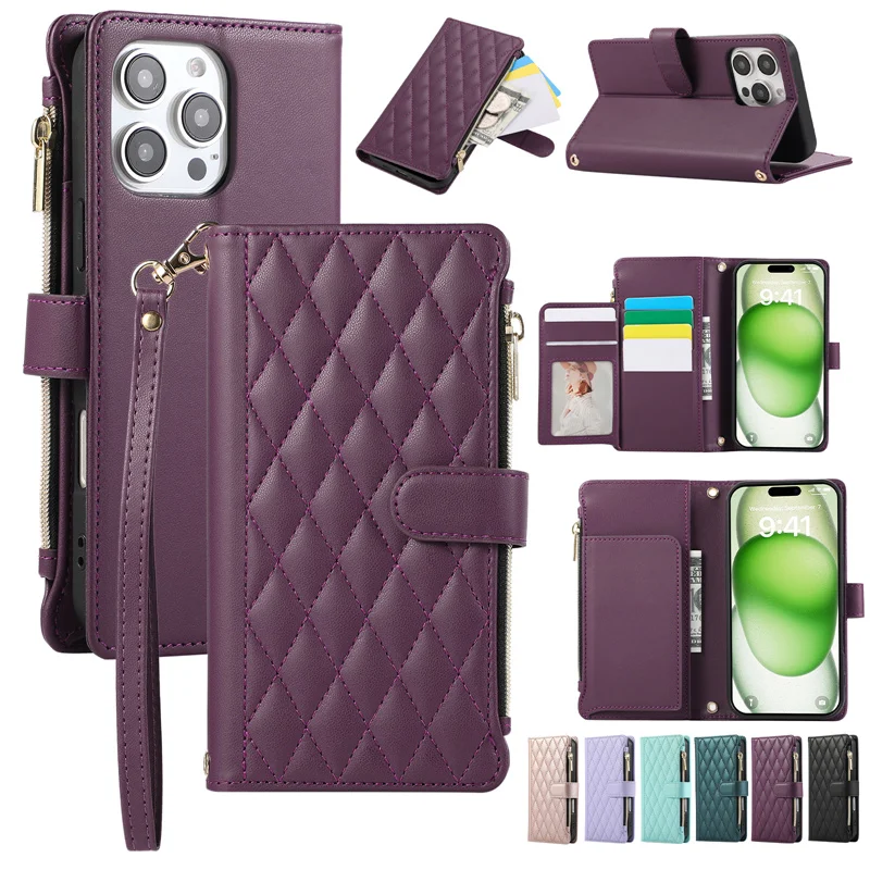 

Leather Case With Zipper Slot Wallet-Style Phone Case Suitable For IPhone 16 Pro Max 15Plus 14 Pro 13 Flip-Back Pprotective Case
