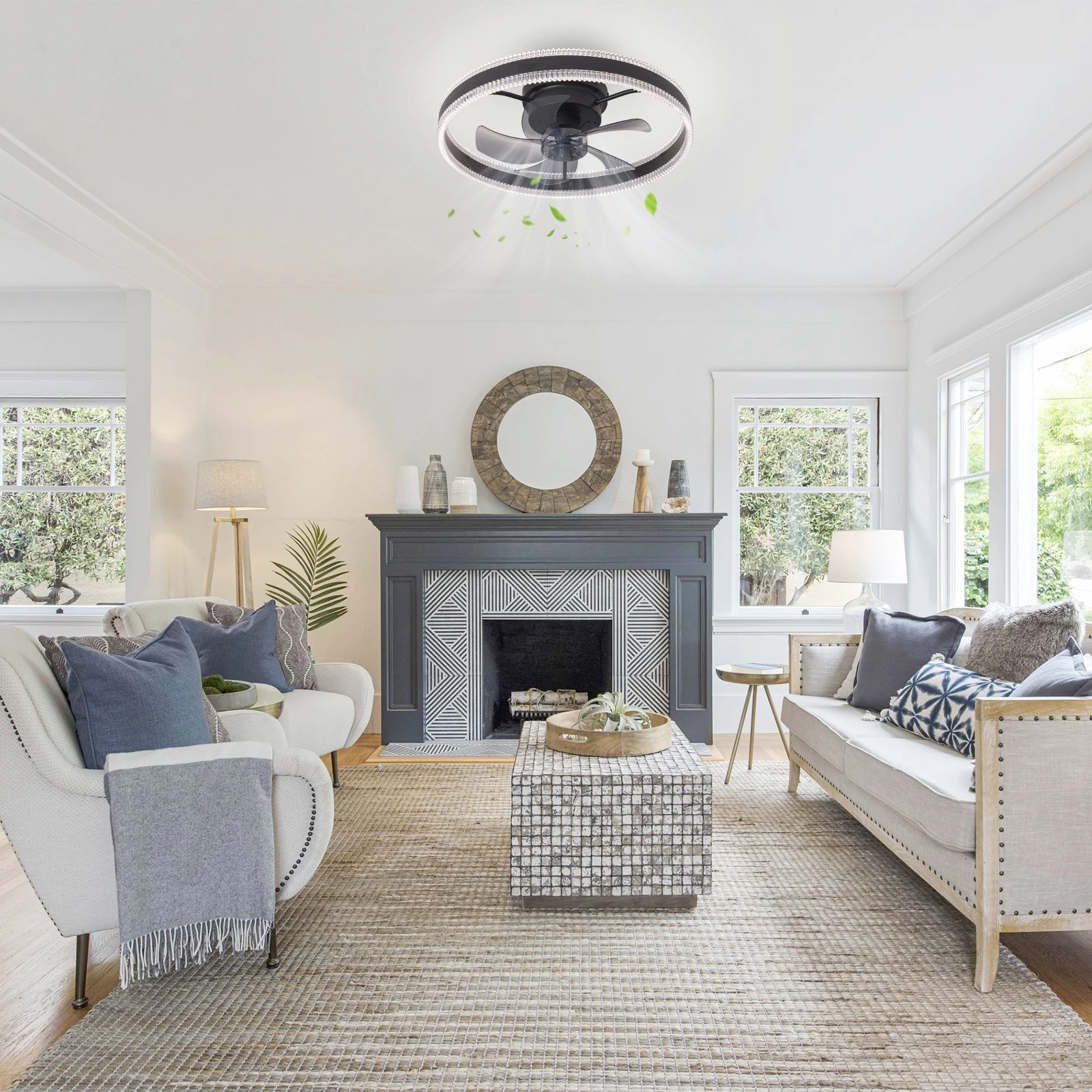 Smart Matte Black Fan Ceiling Light: Seamless LED Dimming, Remote Control with Timer, Suitable for Indoor Smart Home Decoration