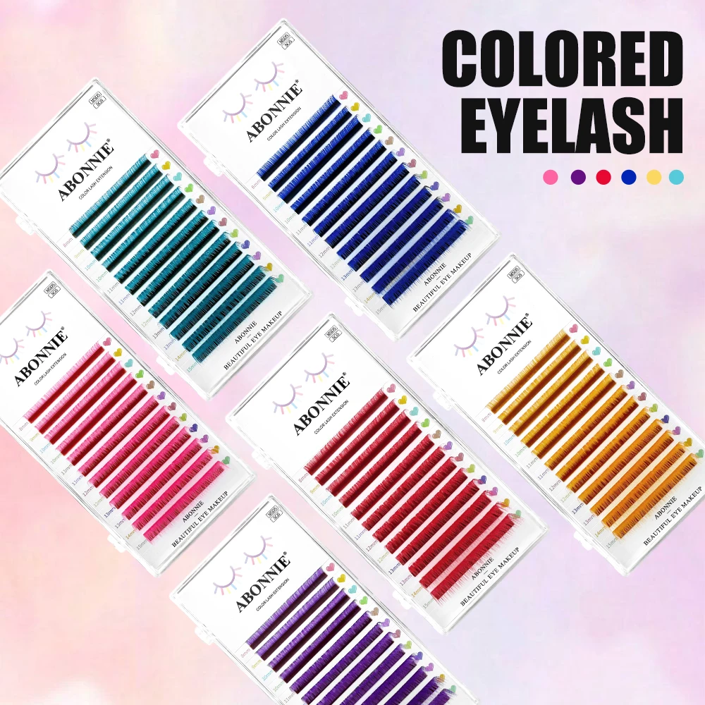 ABONNIE New Red Green Yellow Purple Pink Color Eyelash Extension Individual Faux Mink False Eye Colored Lashes