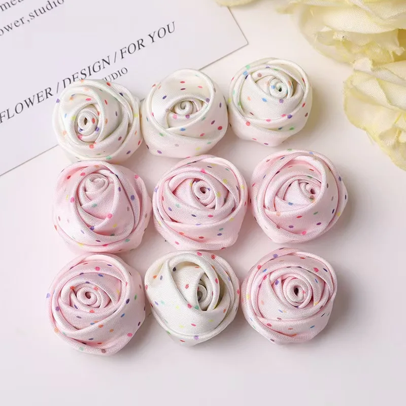 

30pcs/Lot Polka Dot 3D Rose Bud Fabric Flowers DIY Hair Accessories Hair Ties Brooch Clothing Decoration