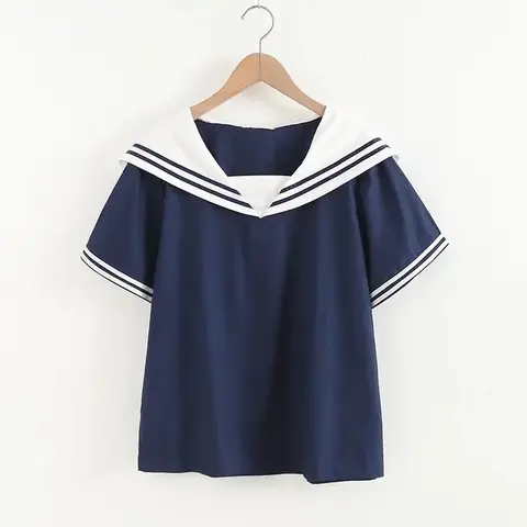 जापानी स्वीट मोरी गर्ल जेके सेलर कॉलर शॉर्ट स्लीव स्कूल यूनिफॉर्म शर्ट्स महिलाओं के लिए समर कैज़ुअल 100% कॉटन ब्लाउज टॉप 10 best sales नाविक शीर्ष - №2