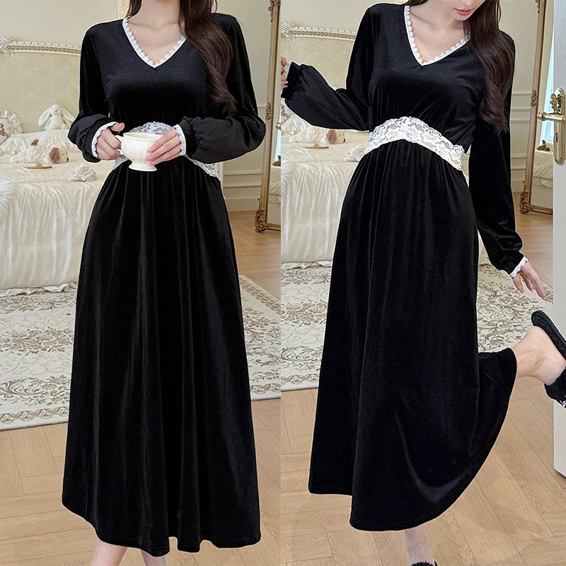 

Бархатная ночная рубашка, сексуальная одежда для сна с v-образным вырезом, теплая пижама, ночная рубашка, женская теплая домашняя одежда, элегантный домашний халат принцессы