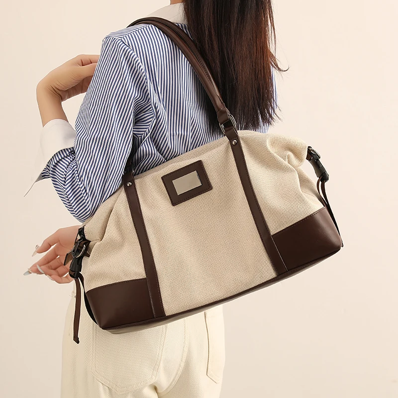 leisure-business-commuting-suitcase-women's-travel-shoulder-bag-lightweight-canvas-large-capacity-tote-bag-fitness-bag