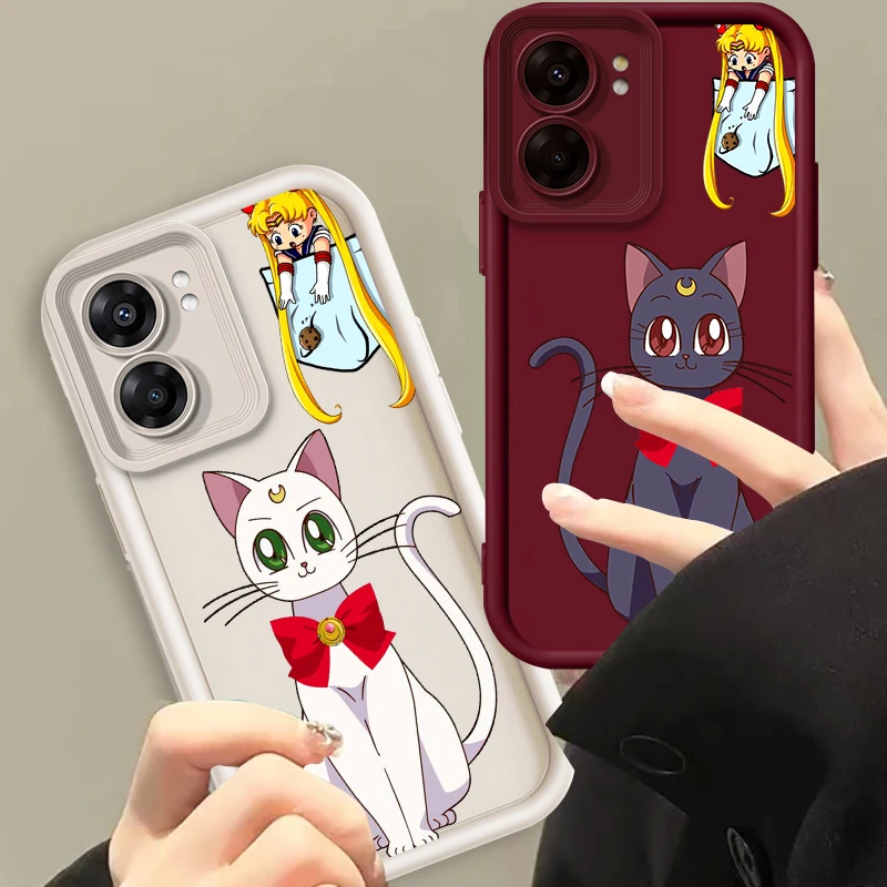 Sailor Moon Cat Cartoon Eye Ladder For OPPO Find X5 X3 A58 A57 A55 A53 A54 A92 A74 A78 A98 A16 A94 A76 A72 5G Back Phone Case