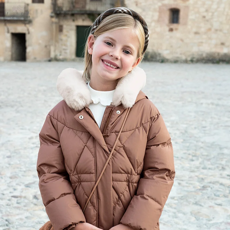 Dave Bella Winter Clothing for Girls Down Jacket Medium to Long Style Thick Coat for Children Girls' Brown Jacket DK4242995