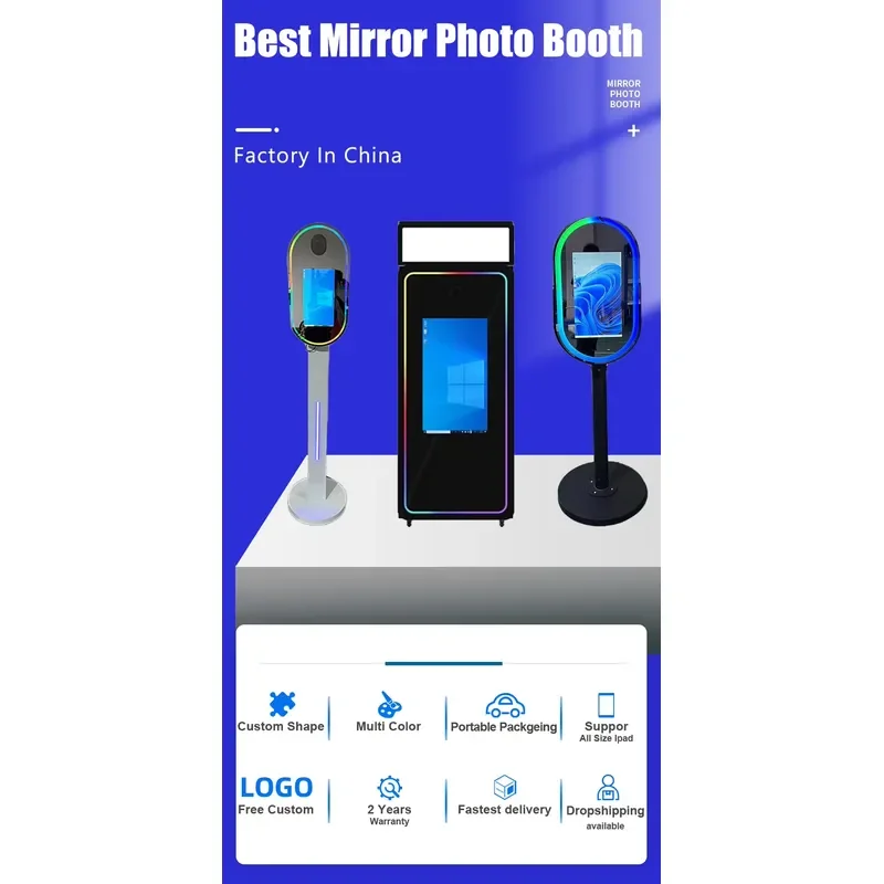 BM 70inch Retro Magic Mirror Photo Booth with and Printer Touch Screen Selfie Vintage Wooden Photo Booth Mirror