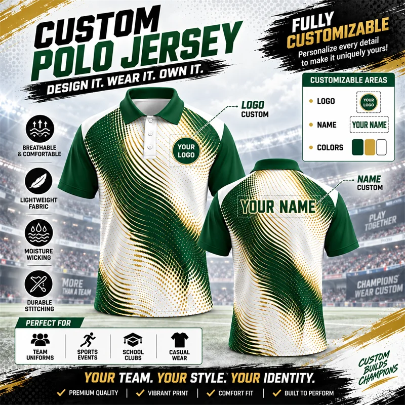 Wholesale Team Polo Jersey Add Logo Text Name Polyester Breathable Sports Shirt Bulk Order Club Event Uniform Dropshipping Top