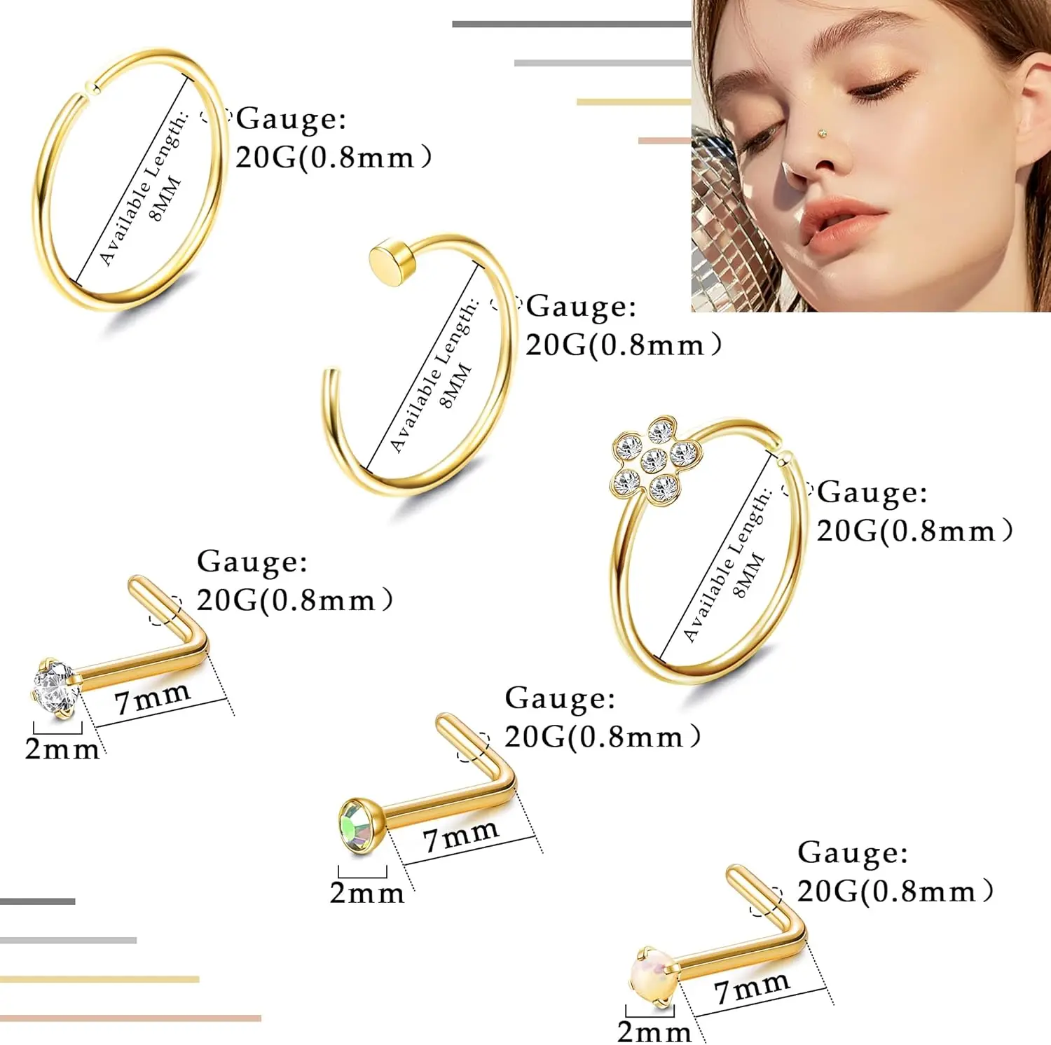 Stainless Steel Nose Piercing Studs, Gift
