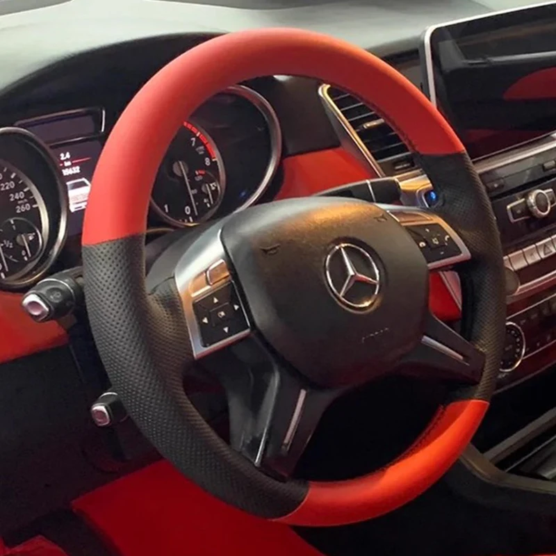 

Для Mercedes Benz C180 C200 GLK300 E260 R350 R320 ML320 ML360 сшитый вручную черный красный чехол на руль из натуральной кожи автомобиля